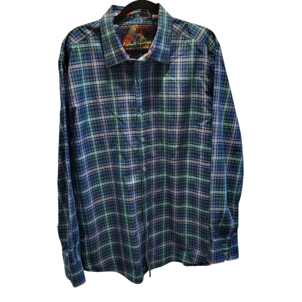 Robert Graham Blue & Green Plaid Long Sleeve Button-up shirt, 3XL - Picture 1 of 6